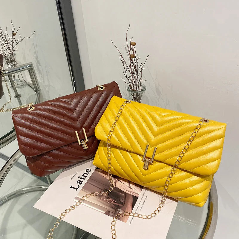 PU Ladies Shoulder Handbag Chain Tote Bag Women's Rhombus Lattice Shopper Bag
