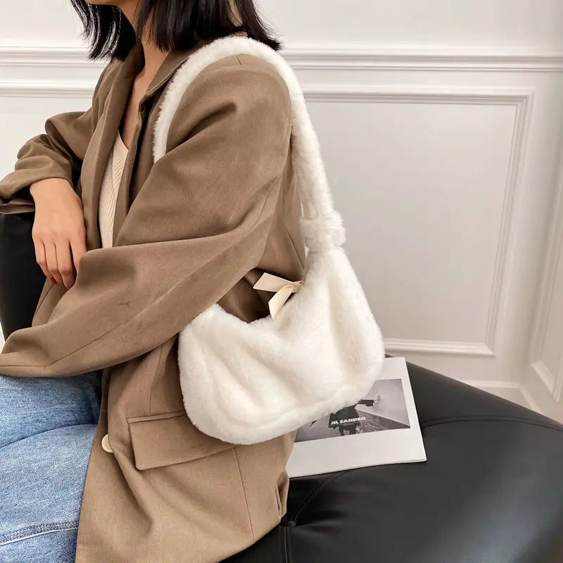 Soft Plush Women Handbags Faux Fur Ladies Small Shoulder Bags