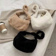 Soft Plush Women Hobos Handbags Faux Fur Ladies Small Shoulder Bags