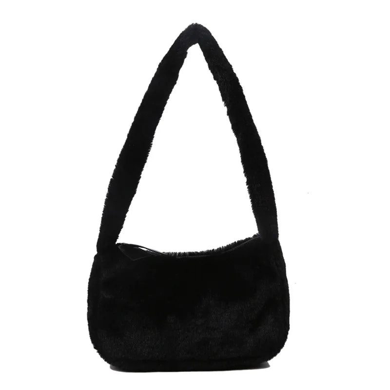 Soft Plush Women Hobos Handbags Faux Fur Ladies Small Shoulder Bags Winter