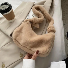 Soft Plush Women Hobos Handbags Faux Fur Ladies Small Shoulder Bags
