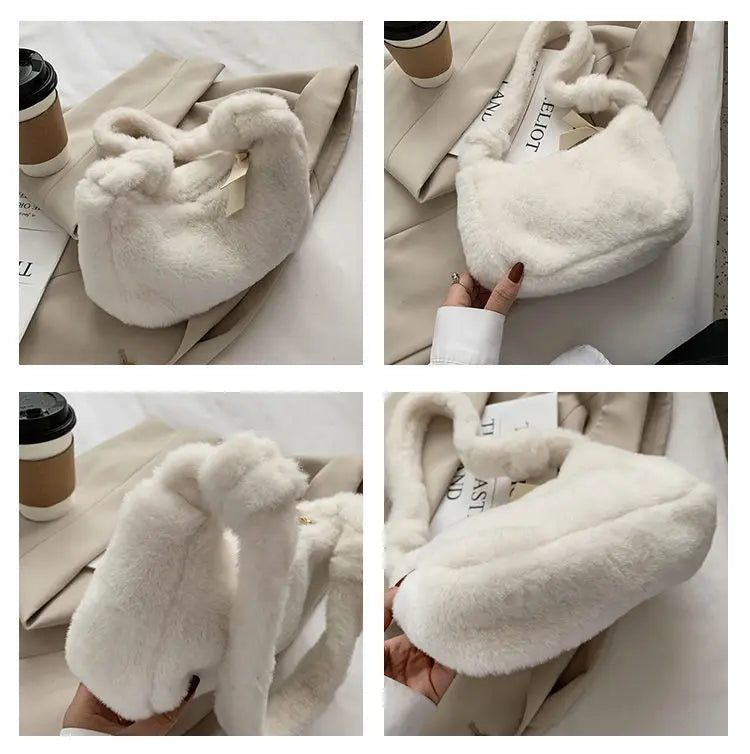 Soft Plush Women Hobos Handbags Faux Fur Ladies Small Shoulder Bags