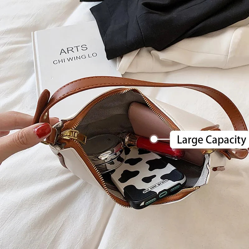 Solid PU Leather Half Moon Bag Casual Underarm Shoulder Handbag