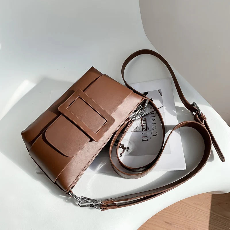 Solid Leather Women Handbag Shoulder Bags Casual Sac A Main