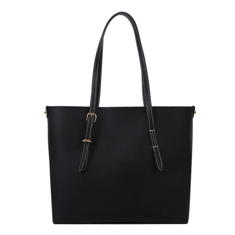 Solid Women PU Leather Shoulder Handbags Large Capacity Tote Clutches