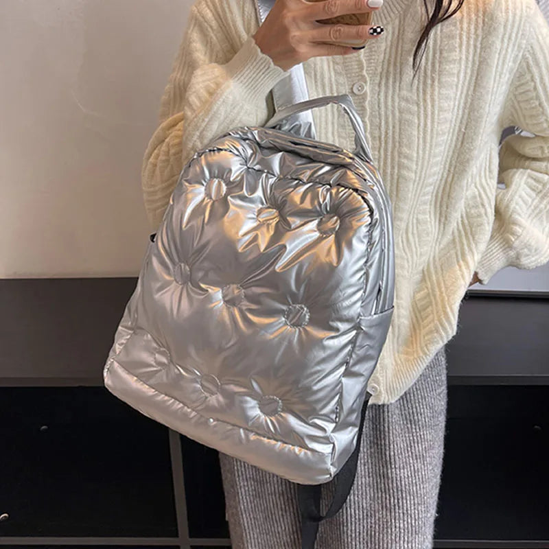Winter Backpack for Teenager Student Down Schoolbag Women Shoulder Bag Trave