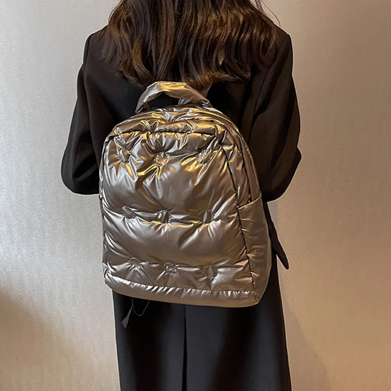 Winter Backpack for Teenager Student Down Schoolbag Women Shoulder Bag Trave