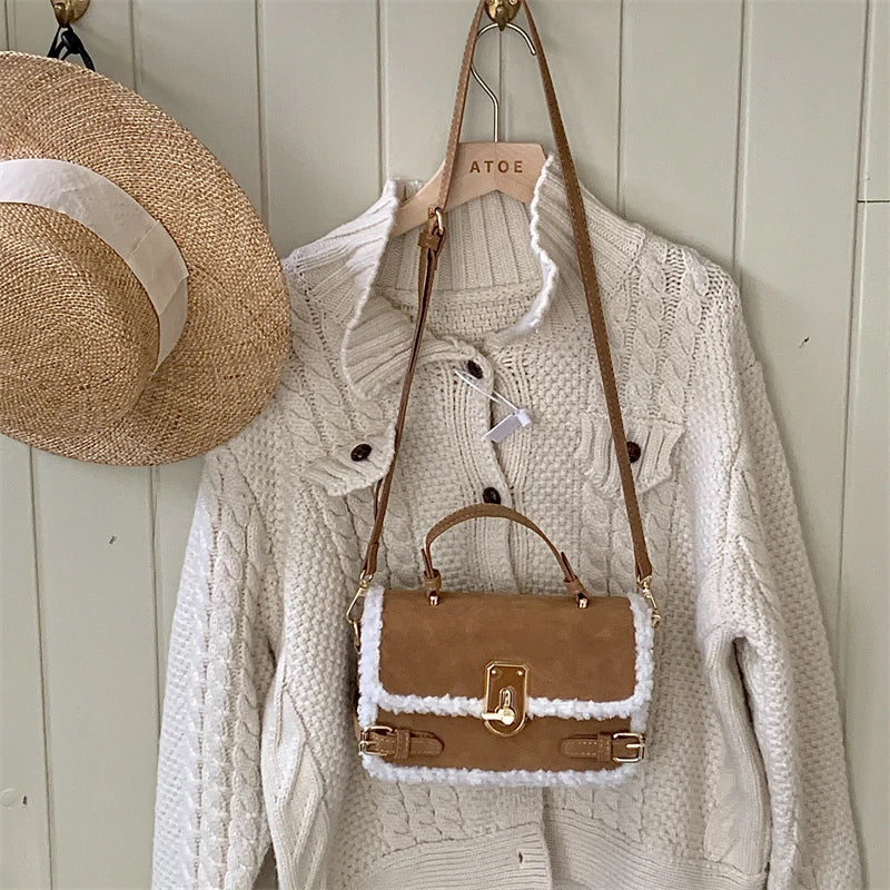 Plush Top-handle Bag Vintage Shoulder Messenger Casual Tote Purse