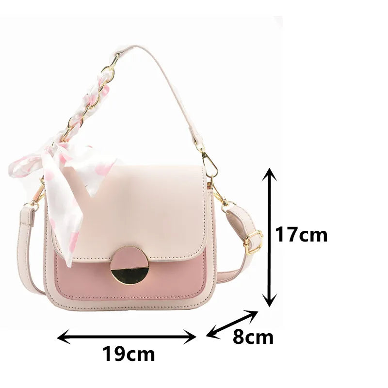 Square Leather Crossbody Bag with Silk Scarf Decoration