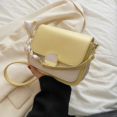 Square Leather Crossbody Bag with Silk Scarf Decoration
