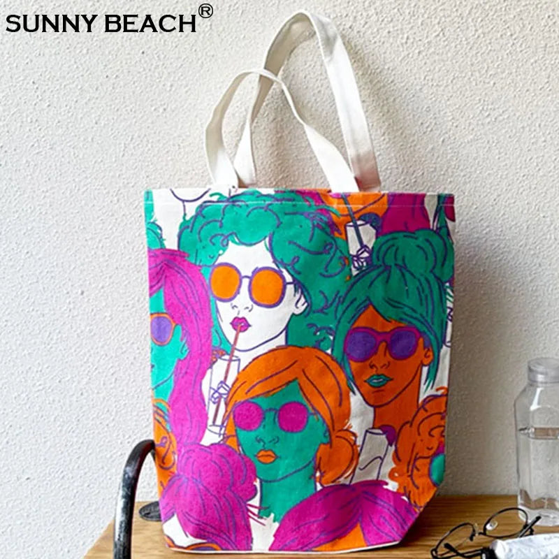Bright European Canvas Bags Shopping Handbags Women Large Casual Totes Shoulder