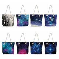 Starry Sky Print Handbags Travel Thick Rope Beach Bag High Capacity Tote Bags