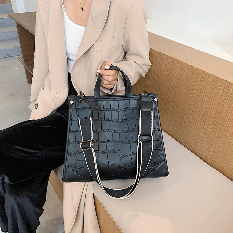 Stone Pattern PU Leather Shoulder Bags for Women Large Capacity Totes Bag