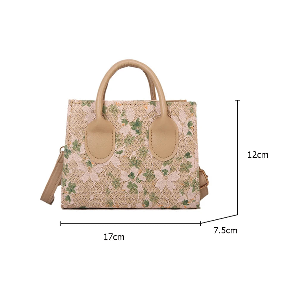 Straw Flower Shoulder Bags Summer Beach Tote Crossbody Bags