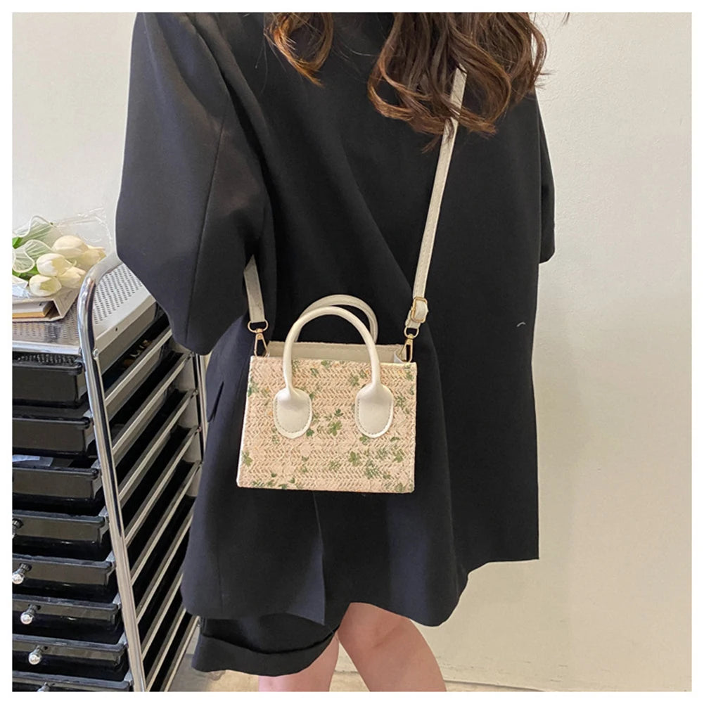 Straw Flower Shoulder Bags Summer Beach Tote Crossbody Bags