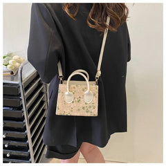 Straw Flower Shoulder Bags Summer Beach Tote Crossbody Bags