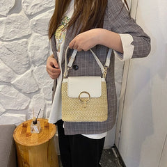 Straw Shoulder Messenger Bags Women's Woven Bucket Bag Summer Beach Straw Bag