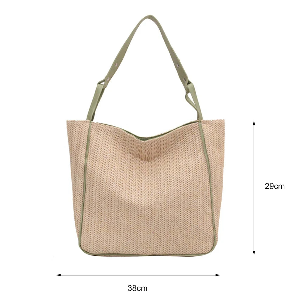 Straw Beach Tote Bag Woven Leather Shoulder Handbag
