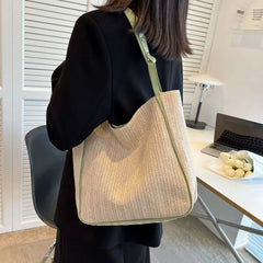 Straw Beach Tote Bag Woven Leather Shoulder Handbag