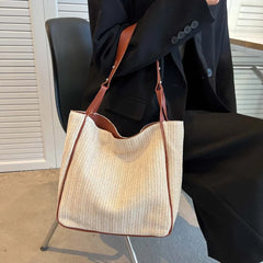 Straw Beach Tote Bag Woven Leather Shoulder Handbag