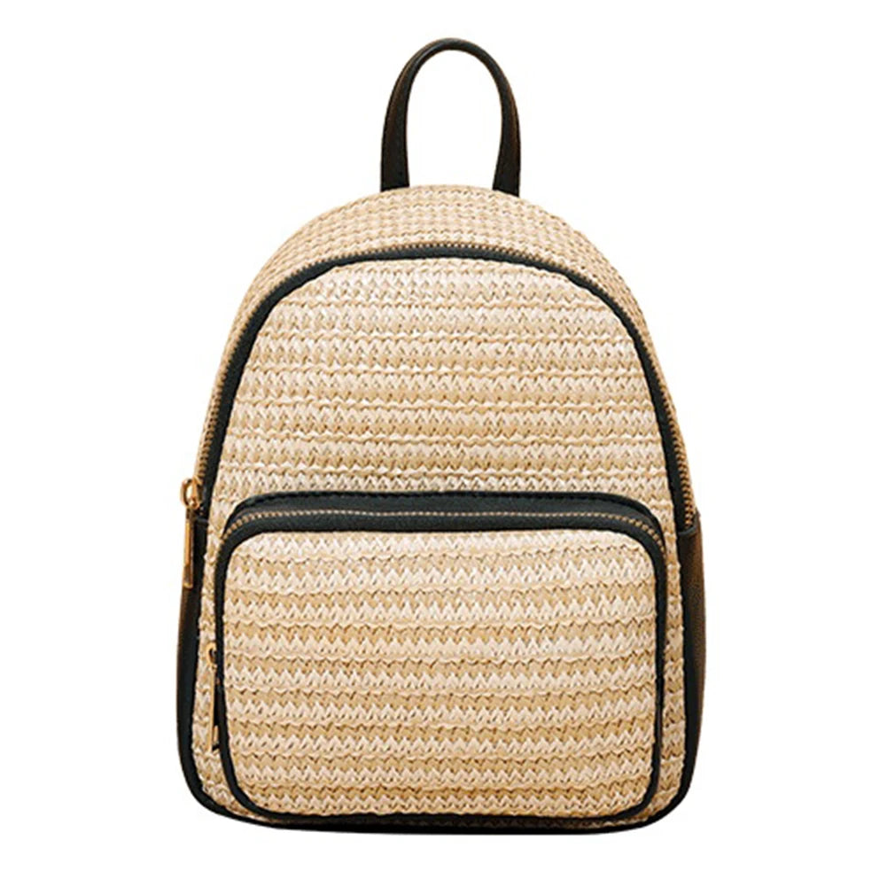 Straw Women Shoulder Bag Backpack Hand-Woven Female Beach Purse