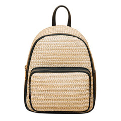 Straw Women Shoulder Bag Backpack Hand-Woven Female Beach Purse