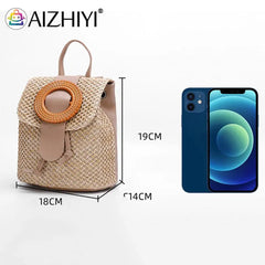 Woven Straw Women Shoulder Bag Beach Purse Backpack