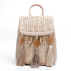 Straw Women Shoulder Bag Backpack Hand-Woven Female Beach Holiday Purse