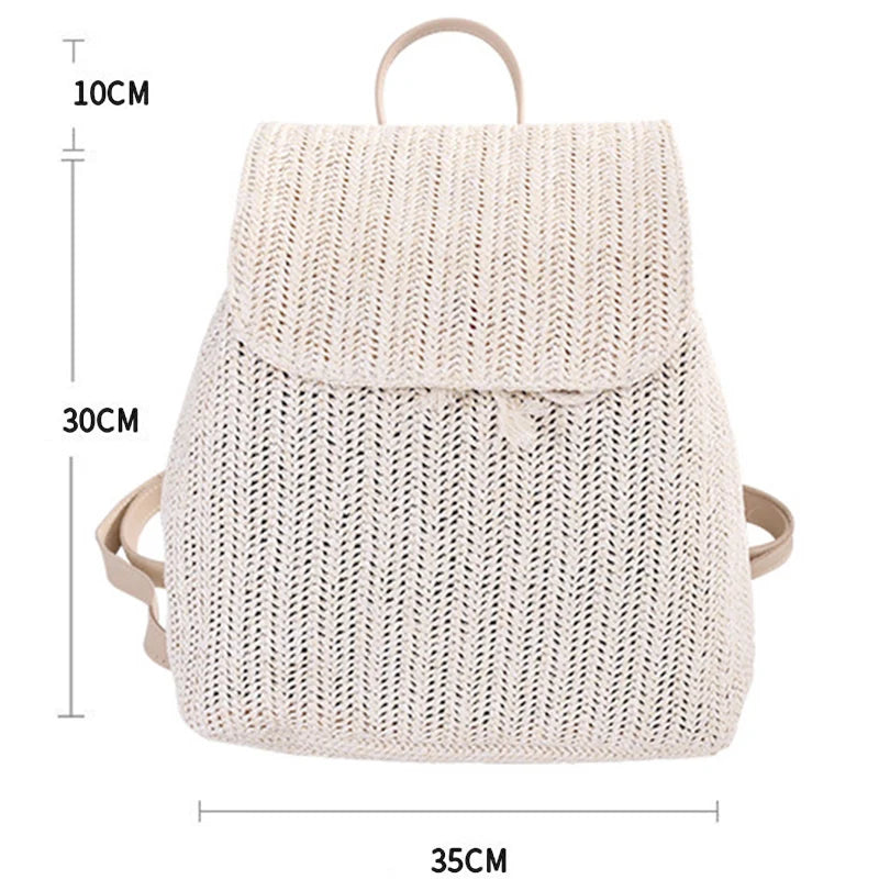 Straw Woven Backpack Ladies Shoulder Bag Light Brown