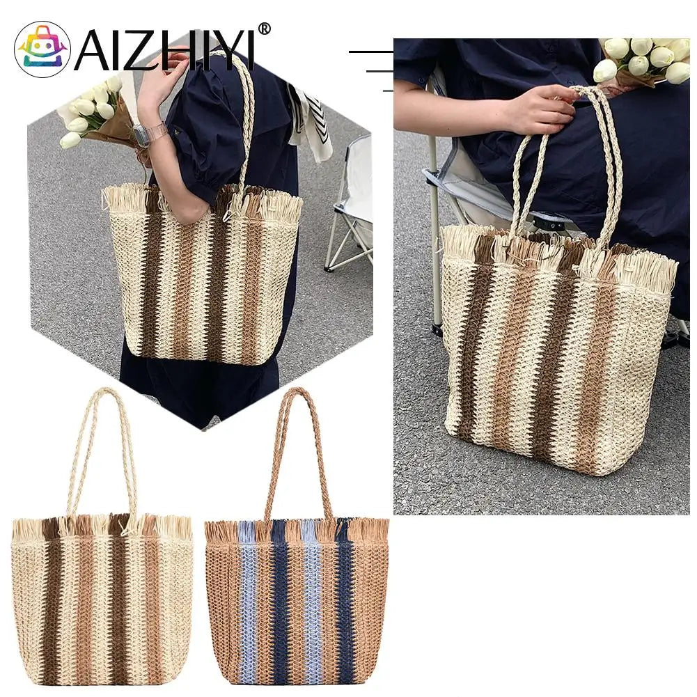 Straw Woven Shoulder Bag for Women Summer Beach Travel Totes