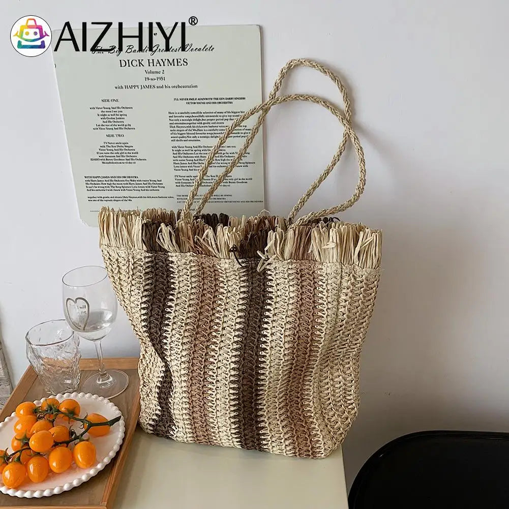 Straw Woven Shoulder Bag for Women Summer Beach Travel Totes