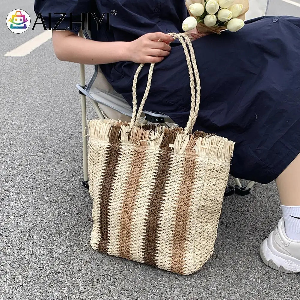 Straw Woven Shoulder Bag for Women Summer Beach Travel Totes