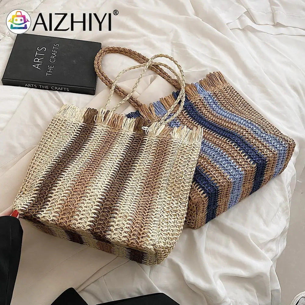 Straw Woven Shoulder Bag for Women Summer Beach Travel Totes