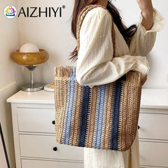 Straw Woven Shoulder Bag for Women Summer Beach Travel Totes