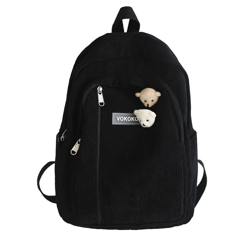 Stripe Corduroy Women Backpack Schoolbag Teenage Girls Boys Harajuku Female
