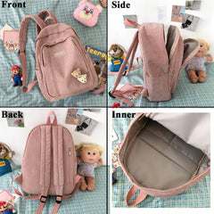 Stripe Corduroy Women Backpack Schoolbag Teenage Girls Boys Harajuku Female