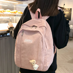 Stripe Corduroy Women Backpack Schoolbag Teenage Girls Boys Harajuku Female