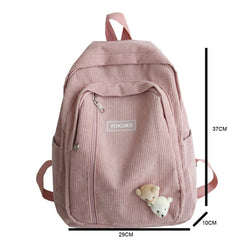 Stripe Corduroy Women Backpack Schoolbag Teenage Girls Boys Harajuku Female