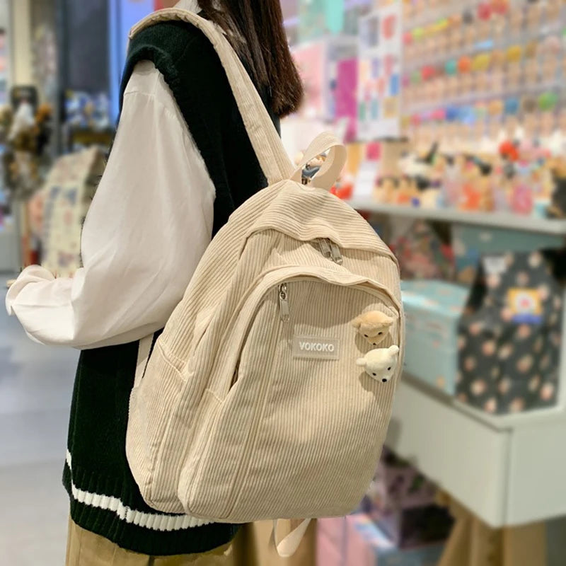 Stripe Corduroy Women Backpack Schoolbag Teenage Girls Boys Harajuku Female