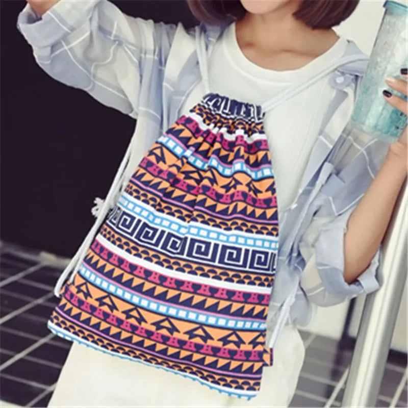 Girls Shoulder Bags Women Canvas Leaf Backpack Bag Shoe Travel Pouch