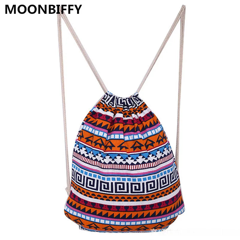 Girls Shoulder Bags Women Canvas Leaf Backpack Bag Shoe Travel Pouch