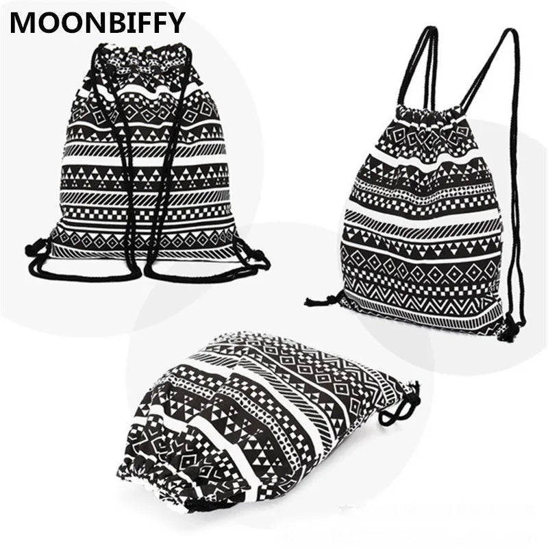 Girls Shoulder Bags Women Canvas Leaf Backpack Bag Shoe Travel Pouch