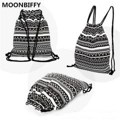 Girls Shoulder Bags Women Canvas Leaf Backpack Bag Shoe Travel Pouch