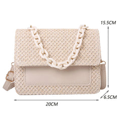 Summer Straw Square Bag Women Handbags Woven Hobo Beach Bag Acrylic Chain PU
