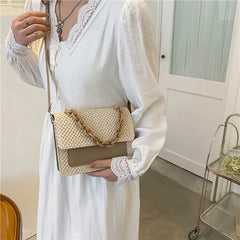 Summer Straw Square Bag Women Handbags Woven Hobo Beach Bag Acrylic Chain PU