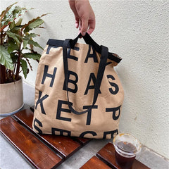 Canvas Shoulder Bag for Women, letter Print Shopping Bags, Grocery Handbag Tote
