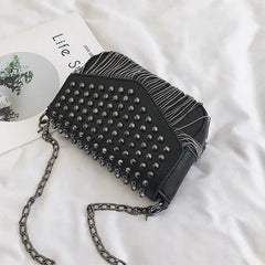 Tassel Diamonds Mini Chain Shoulder Bag Crossbody Leather Rivets Female Bolsa