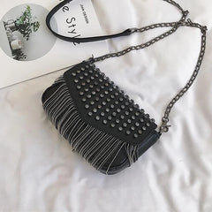 Tassel Diamonds Mini Chain Shoulder Bag Crossbody Leather Rivets Female Bolsa