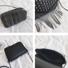 Tassel Diamonds Mini Chain Shoulder Bag Crossbody Leather Rivets Female Bolsa