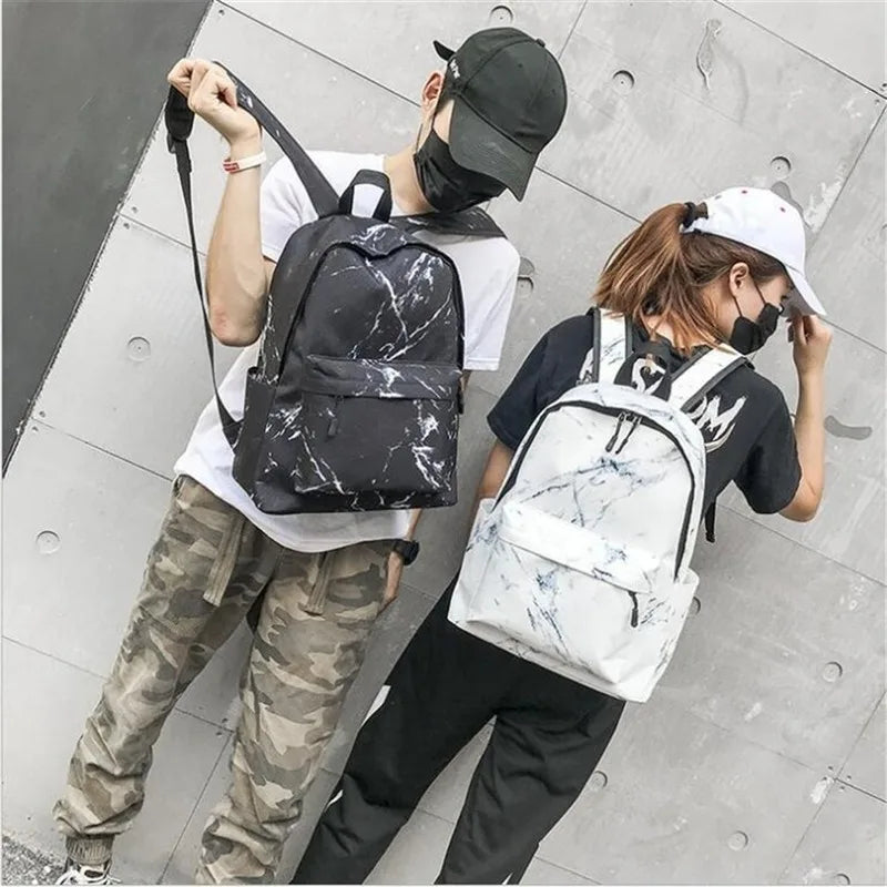 Teenager Backpack Boys Girls Marble Stone Print Backpack Rucksack